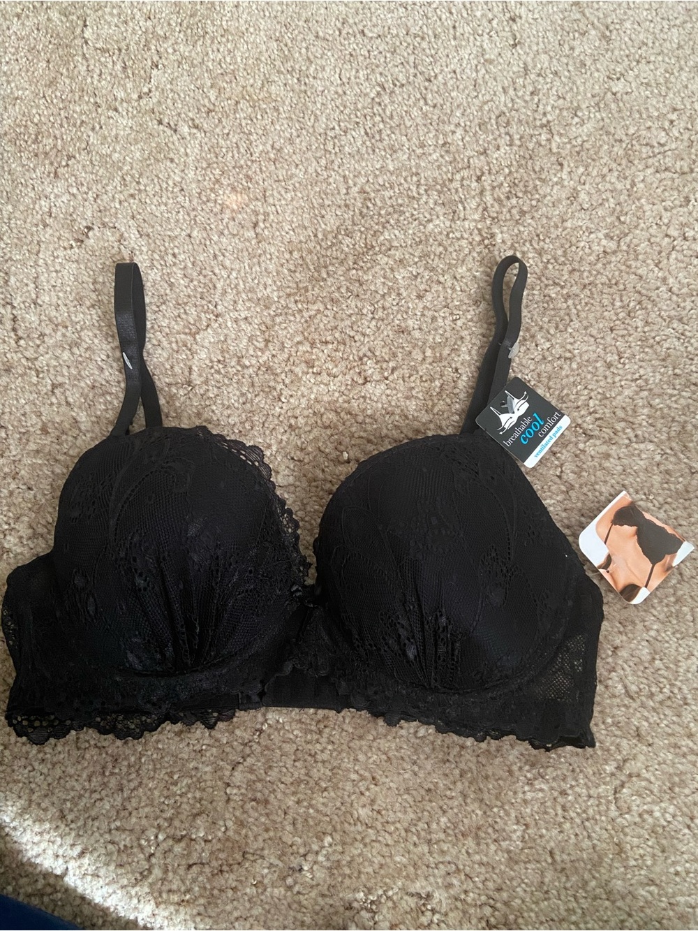 Black Lace Push-Up Bra with Adjustable Straps - Women Intimates & Sleepwear